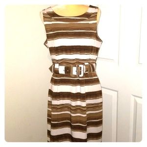 VOIR VOIR Brown Multicolored Striped Sheath Dress